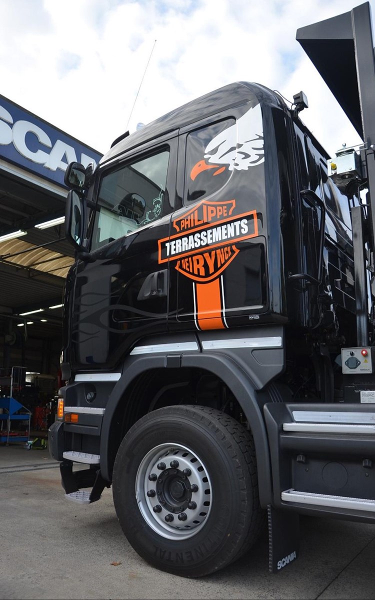 lettrage camion Scania Chimay