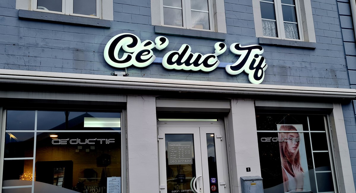 enseigne lumineuse led magasin commerce salon coiffure adn concept chimay couvin